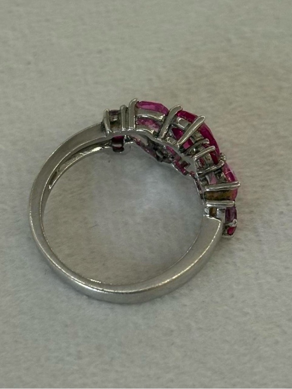 DL 925 Sterling Silver Pink Gemstone Cluster Mosaic Band Ring Size 5 - Picture 5 of 8